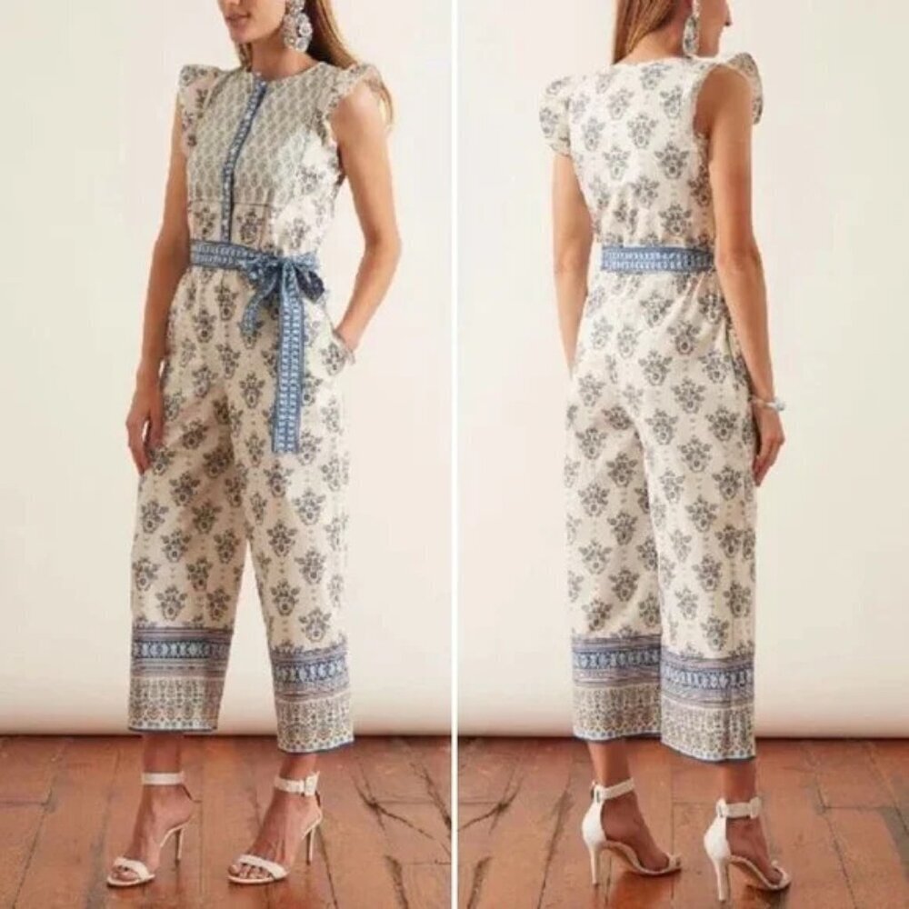 New Gal Meets Glam Eden Blue Floral Jumpsuit Size 14